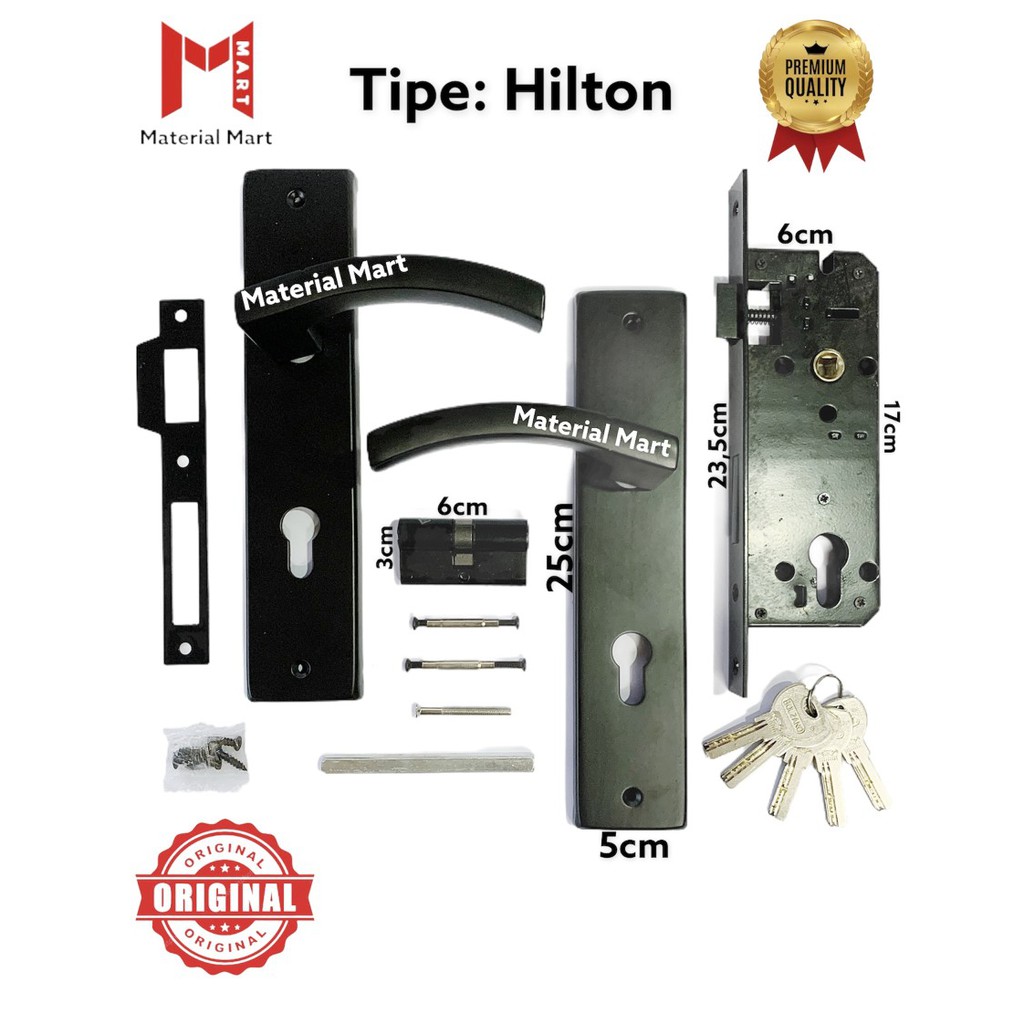 Gagang Pintu Rumah SET | Handle Pintu Besar Hitam | Handel Pintu + Body | Material Mart