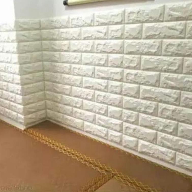 ▼ Wallpaper Dinding 3D Embosed Brick Foam Bata Putih Sticker 3D Timbul Elegant Anti Air Tebal 6mm ✻