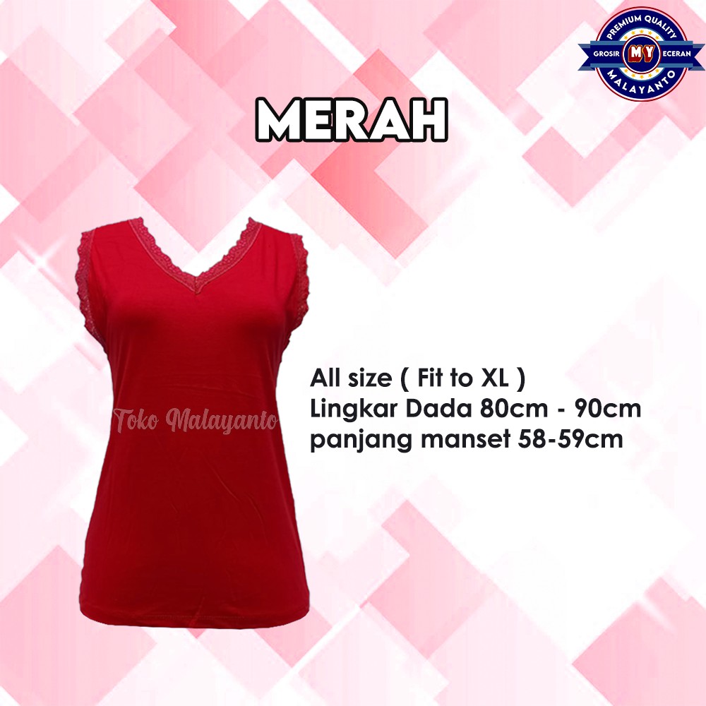 Tank Top Renda Kerah V Polos Warna Ukuran All size Ready Stok!!-Merah/Cabe