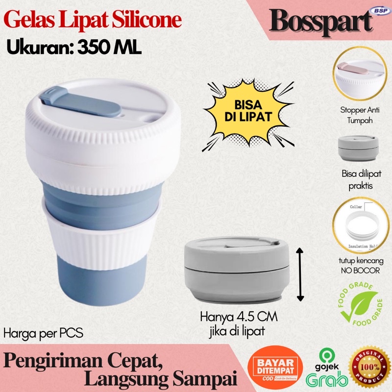 Gelas Lipat Silikon / Tumbler Cup Silicone Multifungsi 350ML / Silicone Coffe Cup / Travel Cup