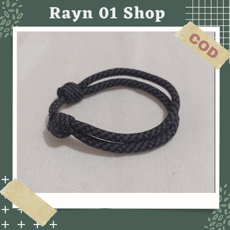 Gelang Tali Paracord Polos Hitam Pria Wanita / Gelang Gaya Korea / Gelang Trendy / Gelang Tali Unisex-Hitam Abu