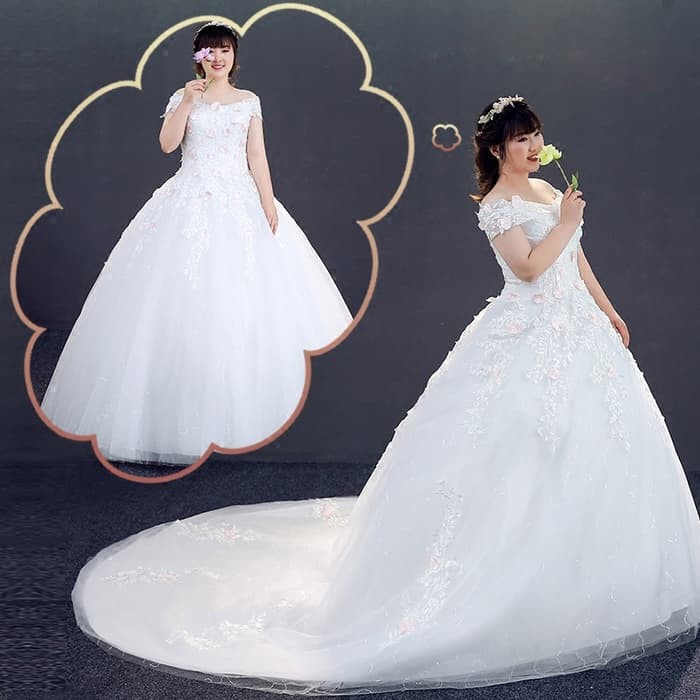 Gaun Pengantin 0300918 Putih Sabrina Big Size Ekor Wedding Gown