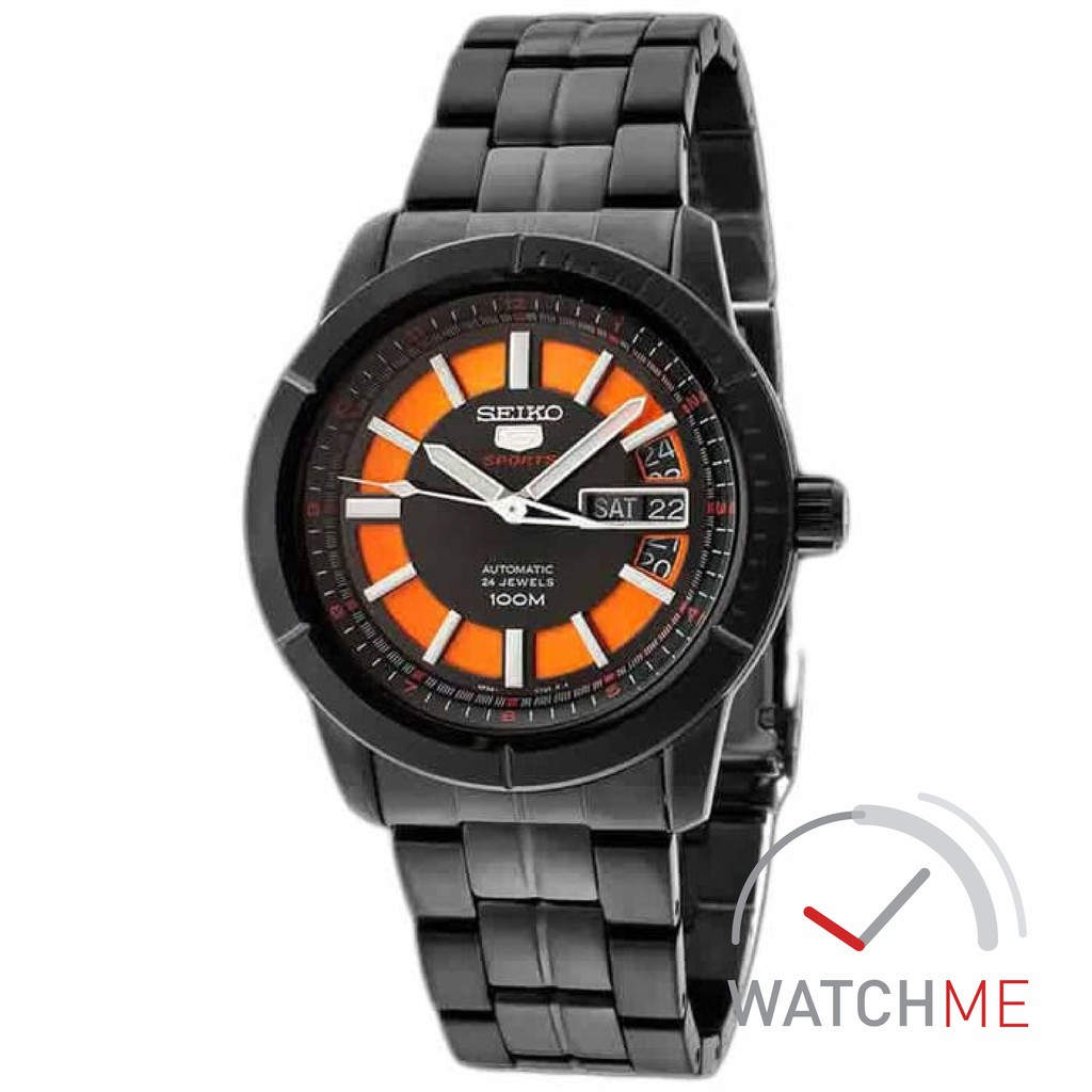 Jam Tangan Seiko 5 SRP345K1 Automatic Black Dial Orange 100m Stainless Steel Original Bergaransi