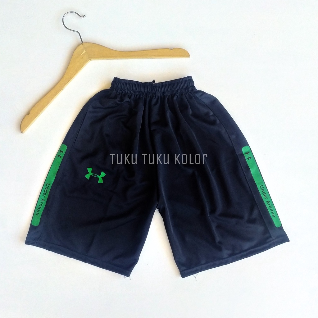(1kg=8pcs)celana pendek olahraga sporty polos gym running/celana pendek pria olahraga sport-U ARMOR  STRIP HIJAU