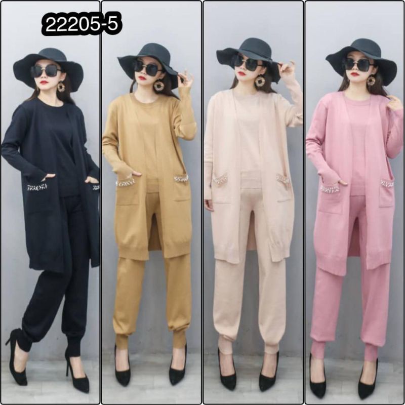 NEW REALPICT ONE SET 3IN1 KNIT IMPORT/ONE SET RAJUT IMPORT/SETCET RAJUT WANITA MURAH