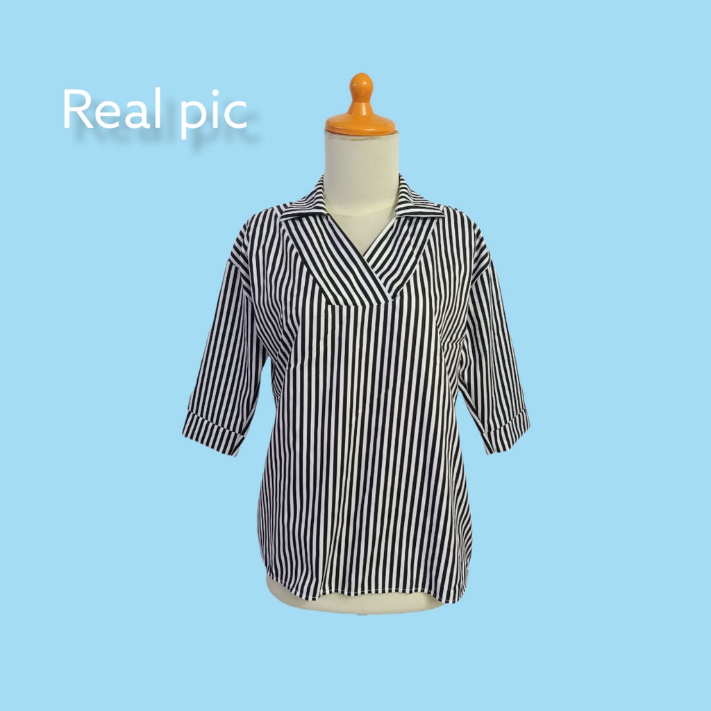 Atasan blouse kemeja salur wanita korean look 889