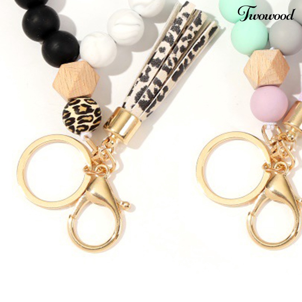 Twowood Bracelet Keyring Decorative Stretchy Beaded Portable Bangle Wristlet Keychains for Women