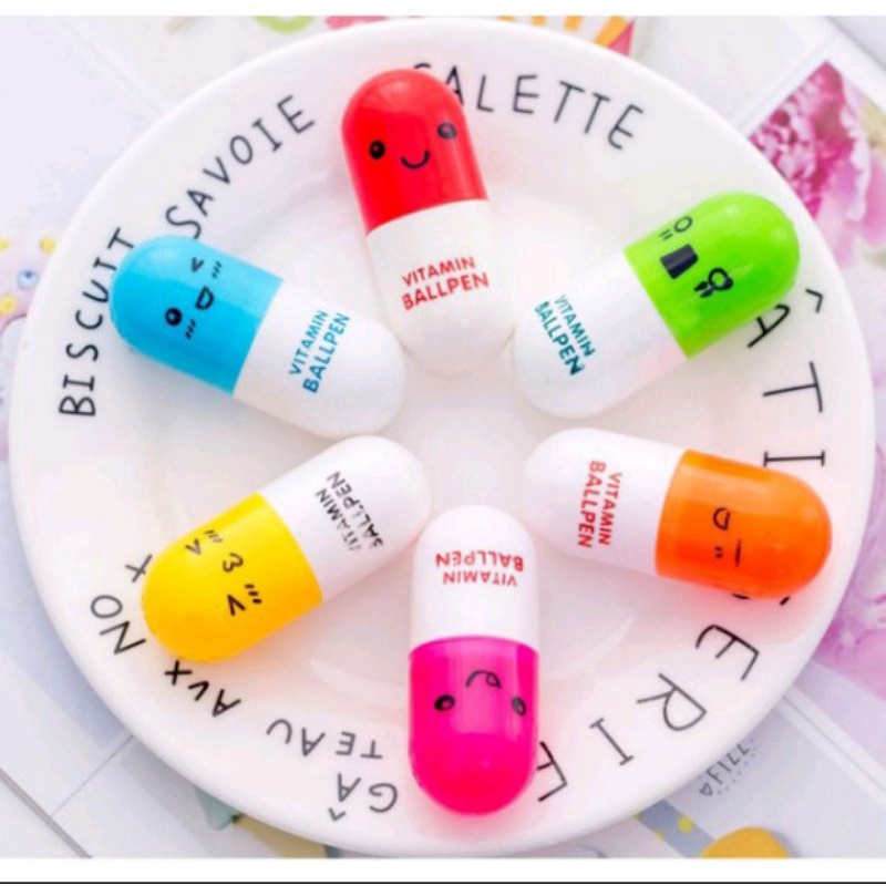 PULPEN KAPSUL VITAMIN PENA UNIK BALLPOINT EMOTICON OBAT LUCU-4