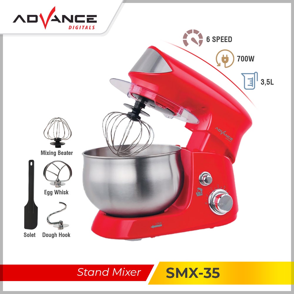 ADVANCE Stand Mixer 3.5L Blender Adonan Roti Mixer Tepung Mixer SMX35 Eggbeater With Stand Pengocok Red Garansi Resmi 1 tahun