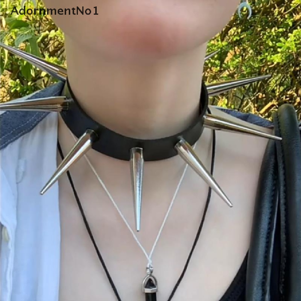 (AdornmentNo1) Kalung Choker Bahan Kulit Imitasi Aksen Rivet Gaya Punk Untuk Wanita