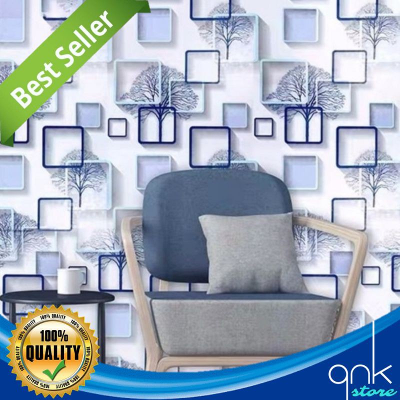 Wallpaper Dinding Motif 3D Garden 45cm x 10m 3D Kotak Biru Wallpaper Stiker 3D Garden Wallstiker Wallpaper Sticker Wallsticker