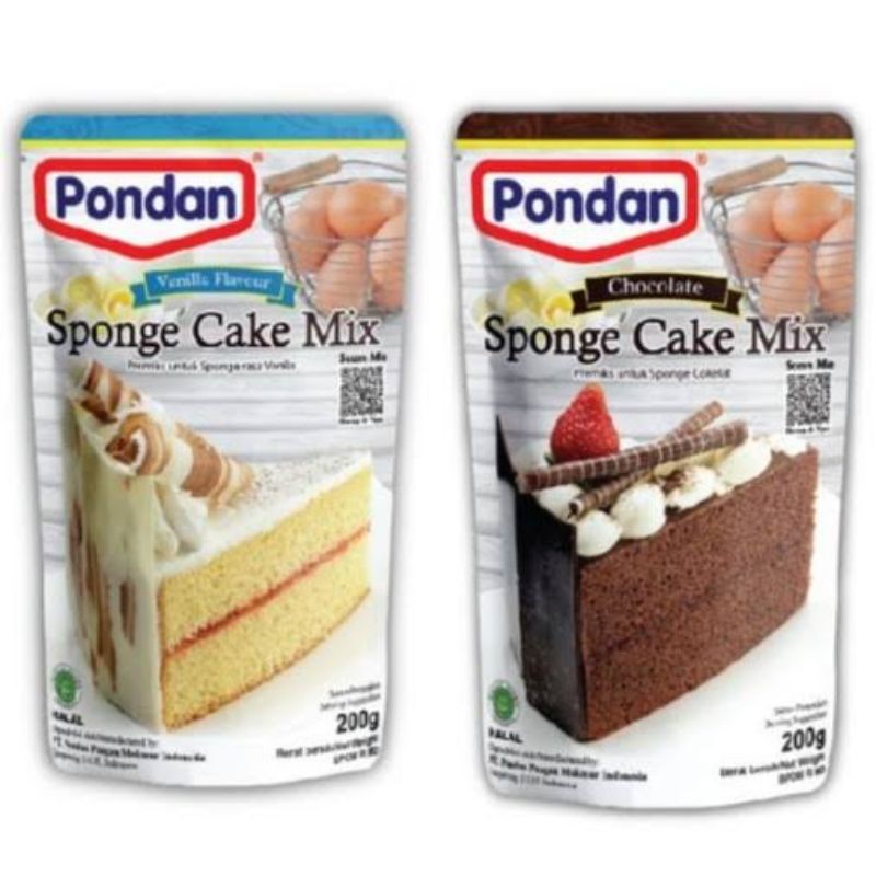 Pondan Sponge Cake Mix Coklat Vanilla Pandan 200 gram Premix Instan Kue Roti Cake Tinggal Aduk