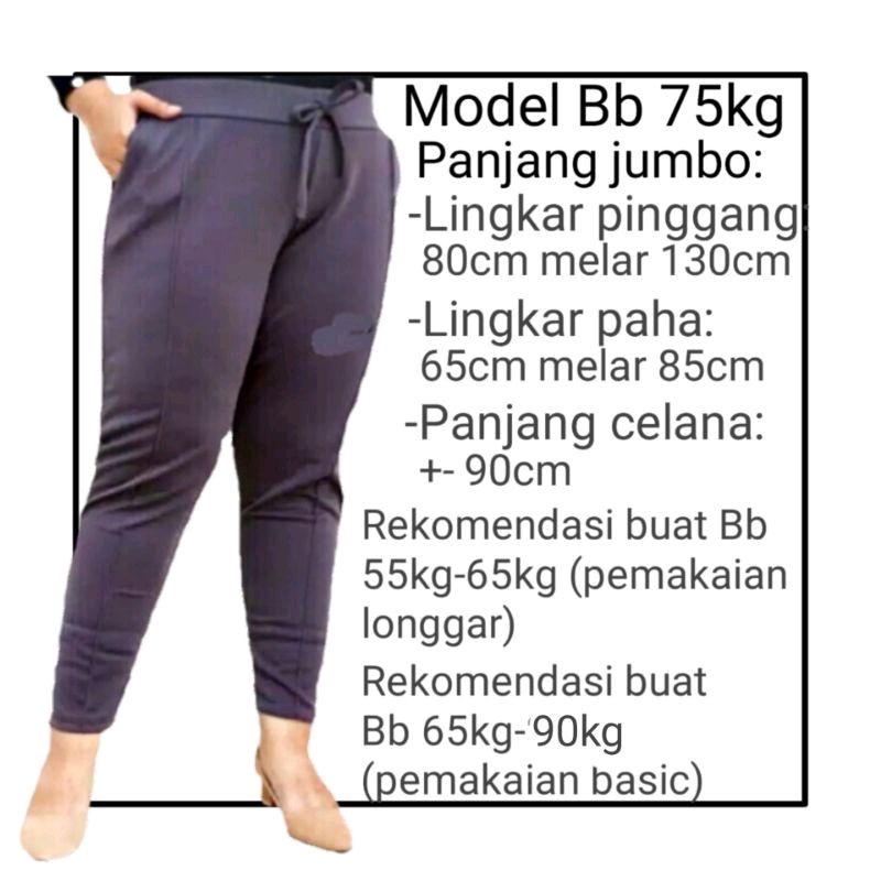 Celana Kerja Big Size Jumbo Panjang Wanita Basic Pants Scuba Pinggang Karet Bahan Melar