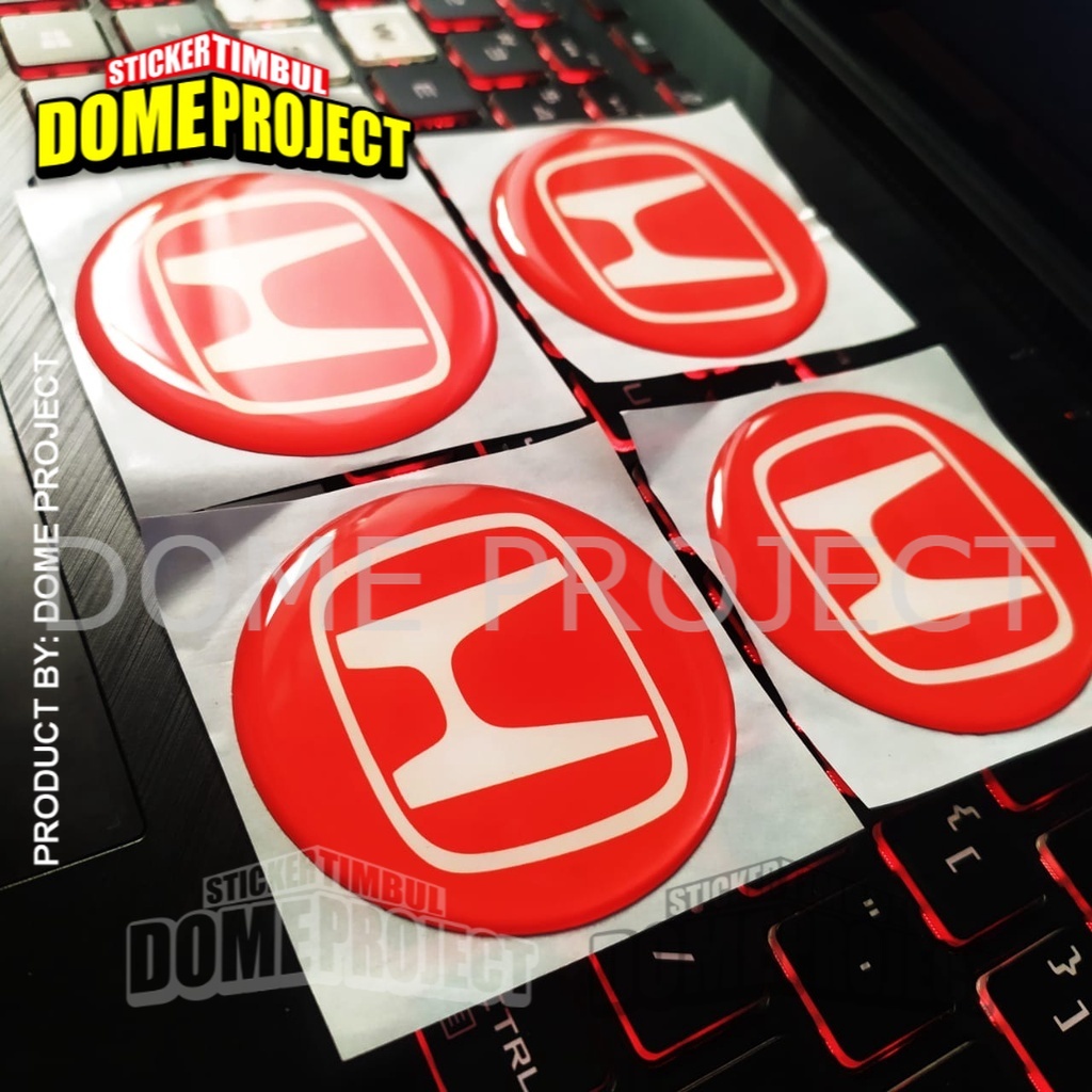 [PROMO BUY 3 GET 1] HONDA MERAH EMBLEM VELG MOBIL STIKER TUTUP DOP MOBIL TIMBUL LENTUR UKURAN 58MM