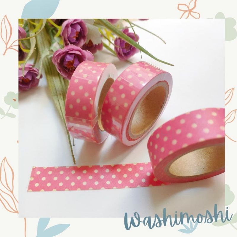 

Washimoshi Masking Washi Tape Polkadot Pink Design (10 meter)
