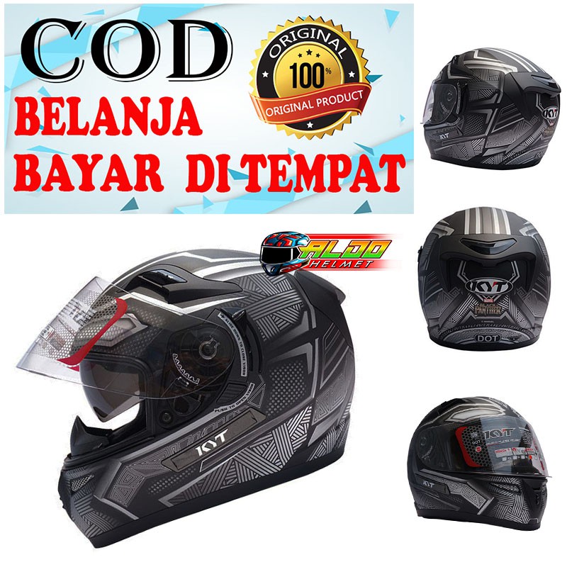 KYT K2 RIDER MOTIF BLACK PANTHER BLACK DOFF GOLD ORIGINAL HELM FULL FACE CEWEK COWOK