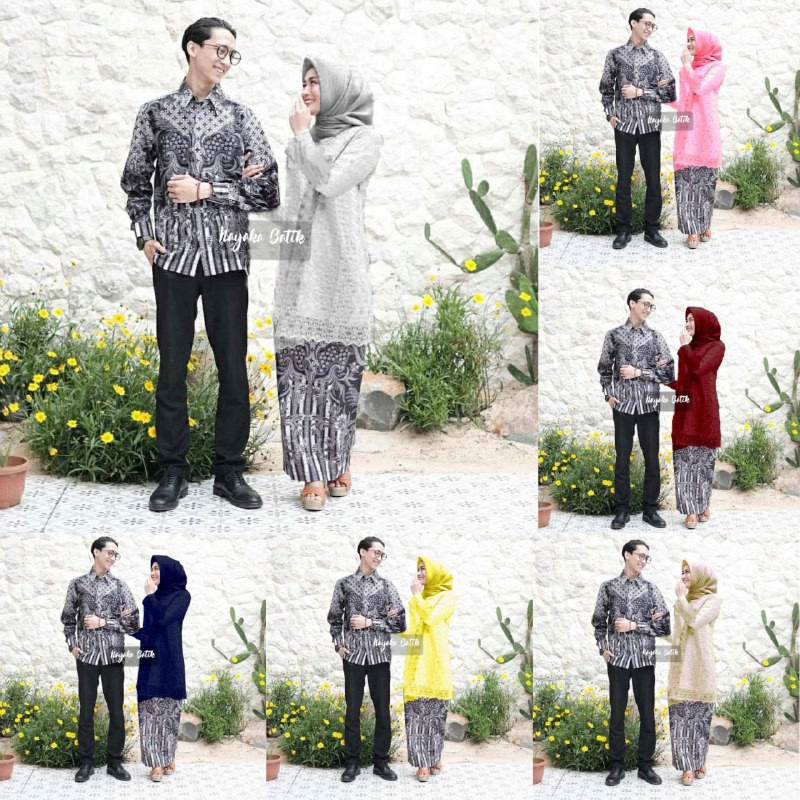 NAYAKA BATIK - Batik Couple Katara Tunik - Set Kebaya Modern Brukat 3D Premium Mix Katun Halus Kekinian