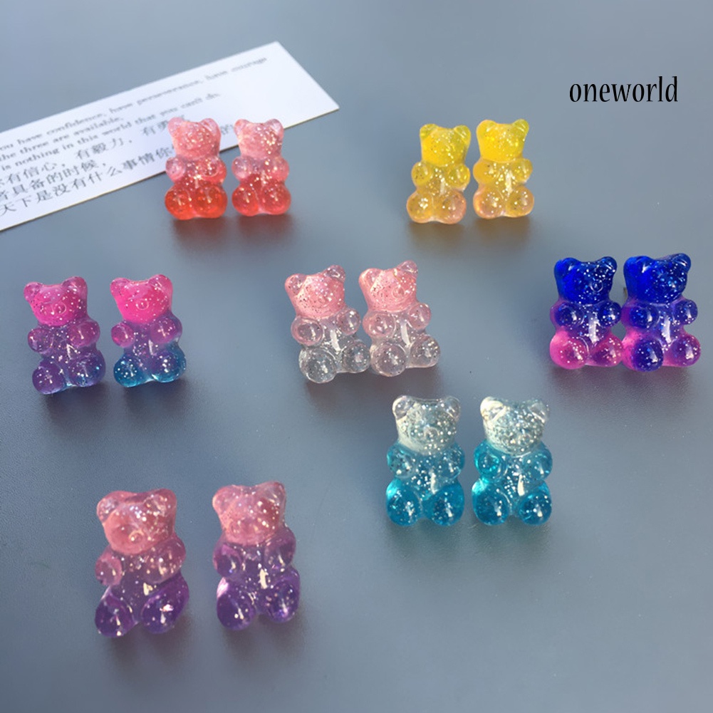 OW# Fashion Women Candy Color Cartoon Gummy Bear Ear Stud Earrings Jewelry Gift