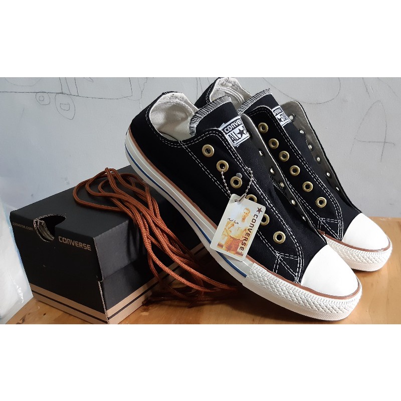 Converse Premium Hitam Tali Coklat Sepatu Pria Wanita