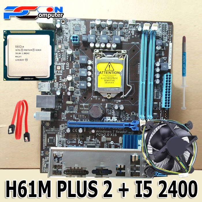 Mobo Mainboard  LGA 1155 H61 Processor I5 2400  bonus Fan