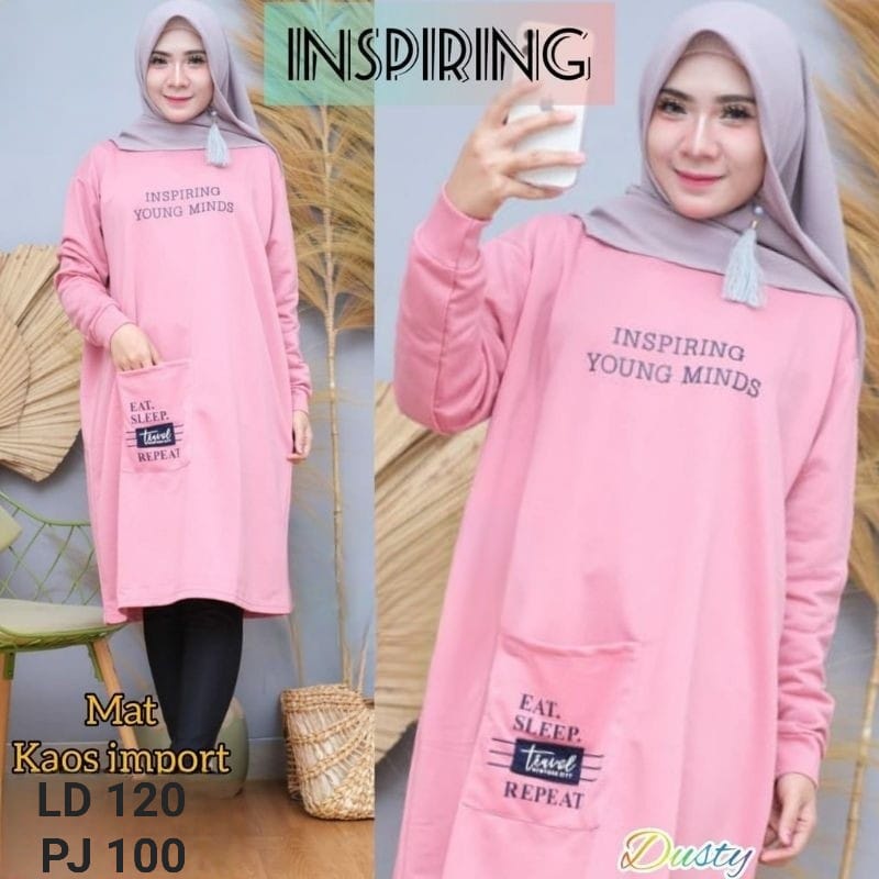 JF Atasan Tunik Kaos Lengan Panjang Jumbo Xxl Wanita Muslimah Terbaru Kekinian INSPIRING LD120