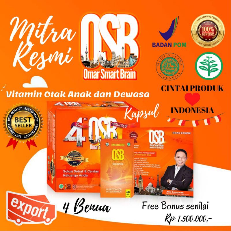 OSB Kapsul Vitamin Otak Anak dan Dewasa (Omar Smart Brain) 100%  Herbal + Bonus 1 botol Madu Bee Oma