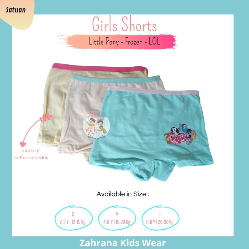 ZAHRANA CD Boxer Anak Perempuan / Celana Dalan Anak cewek Gambar PONY LOL FROZEN