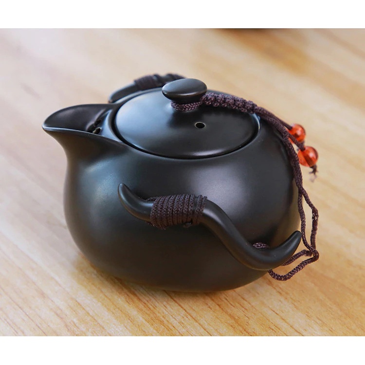 g8c homadise teko pitcher teh chinese teapot maker ceramic with 4 glass - jj0007 - black Or-i