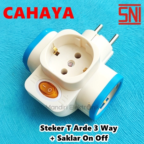 Steker T Arde 3 arah + SAKLAR - Colokan Cabang Multi Cahaya SC-383 - Steker T Arde Saklar On Off Cabang 3