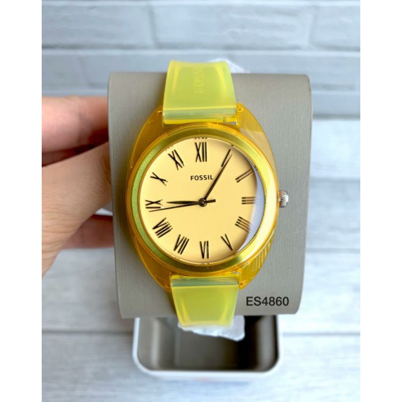 Jam Fossil Jude Three-Hand Yellow Silicone Watch ES4860 Original New with Tag