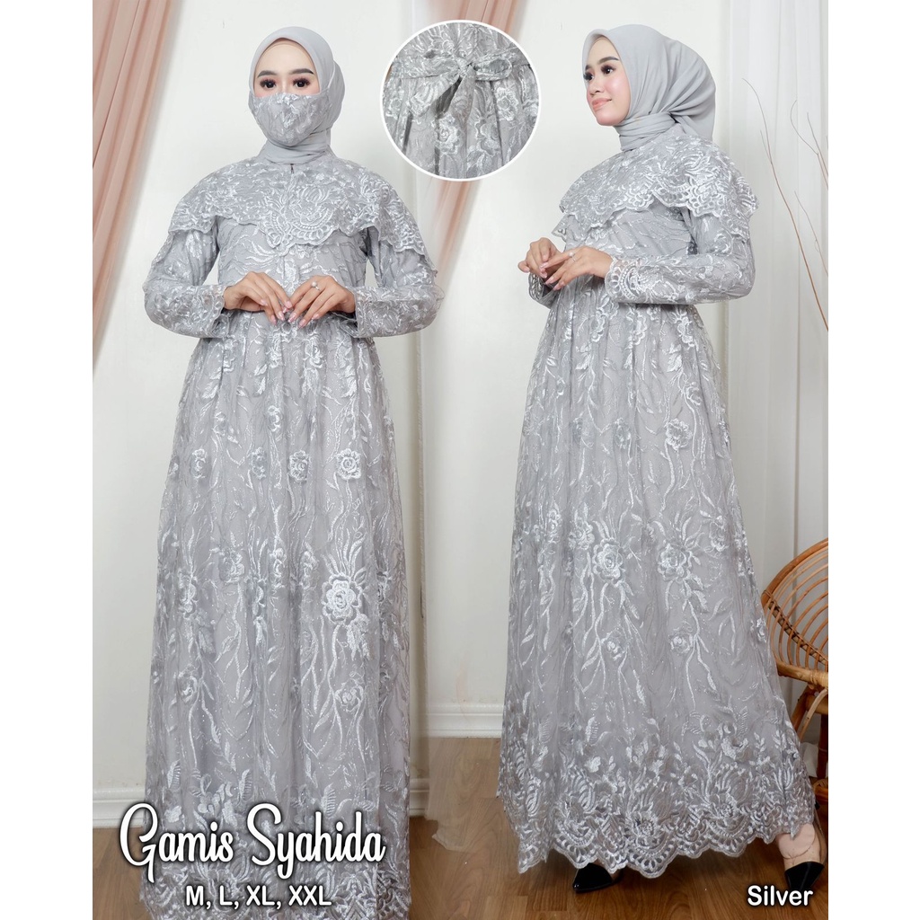 Kadai.baju / Gamis syahida tulle bordir / Gamis pesta brukat wanita / Gamis jumbo wanita Size M L XL XXL