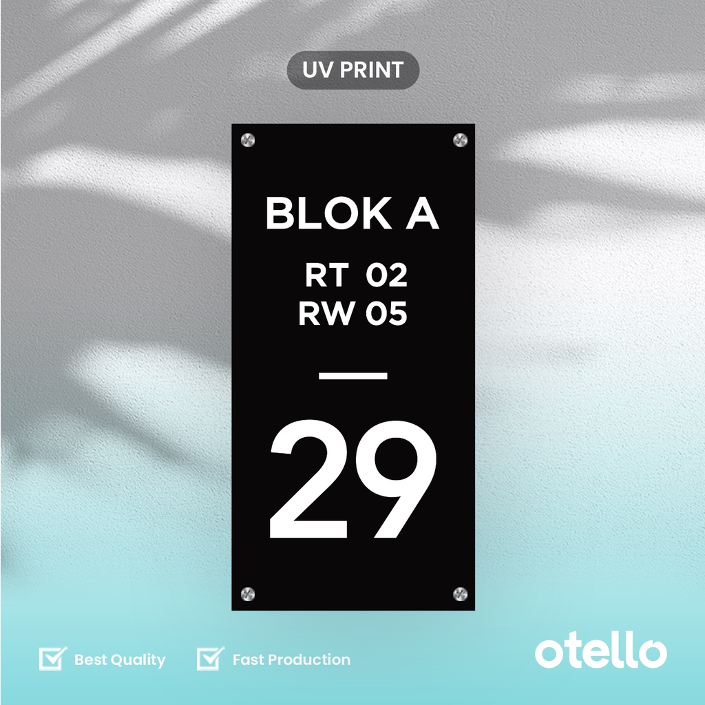 Otello - Custom Nomor Rumah Acrylic UV Print | Nomer Papan Alamat House Number Akrilik Minimalist