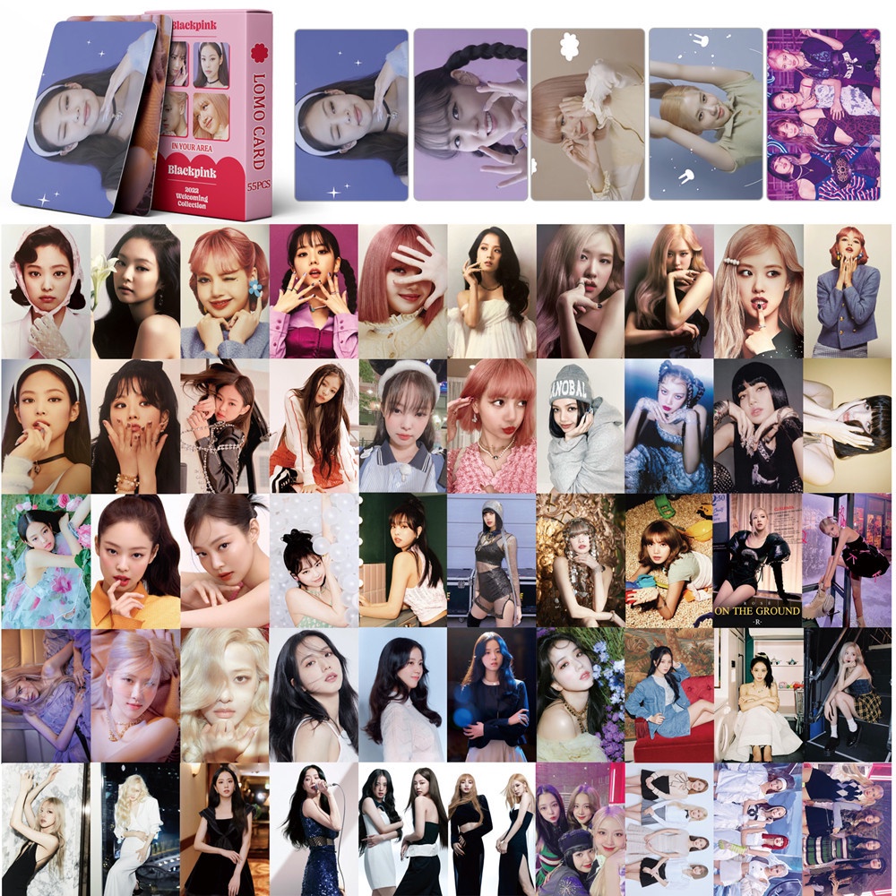 55pcs / Kotak Kartu Foto Lomo BLACKPINK 2022 Untuk Musim Panas