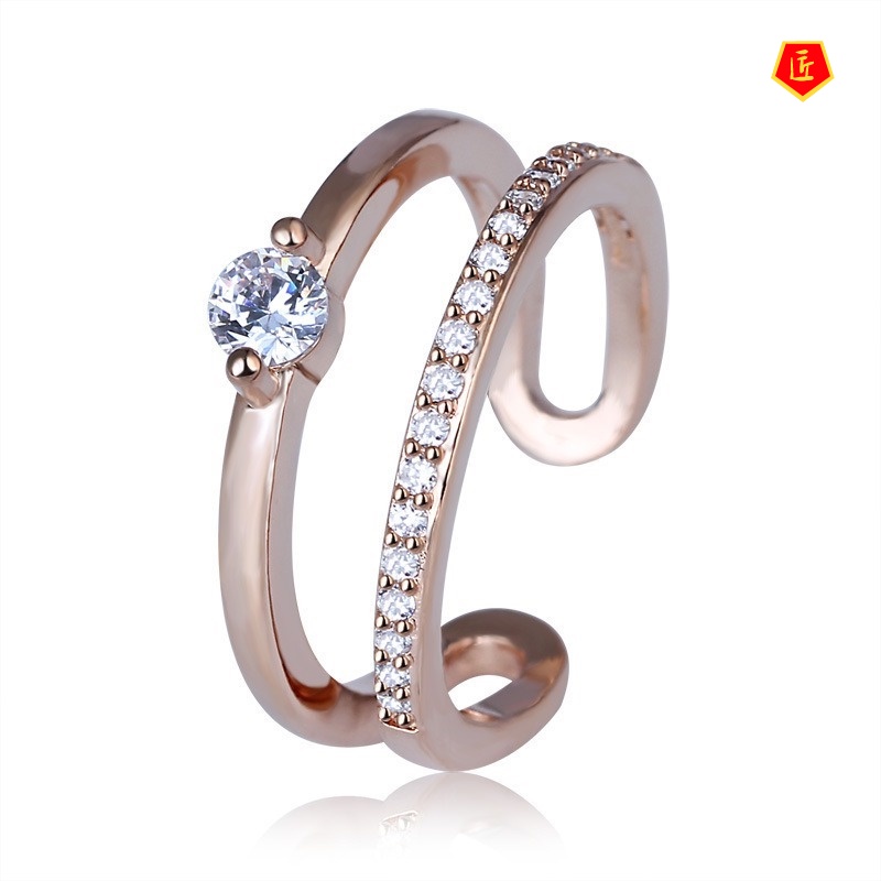 [Ready Stock]Creative Personality Diamond Platinum Double Layer Ring