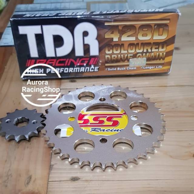 Gear Set SSS Supra X 125 / Blade / Revo / Fit New &amp; Rantai TDR 428 D Gold