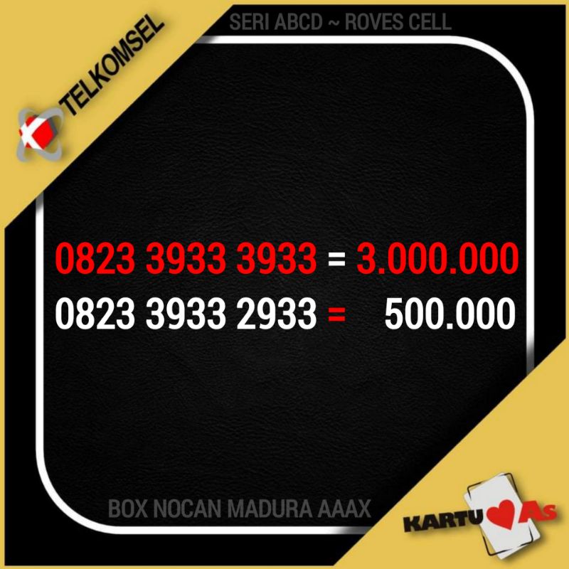 NOMOR CANTIK TELKOMSEL 4G LTE KARTU AS CANTIK SERI ABCD ABAA 0823 3933 3933 3933 2933 HEXA DAN SAPTA 333333 3333333