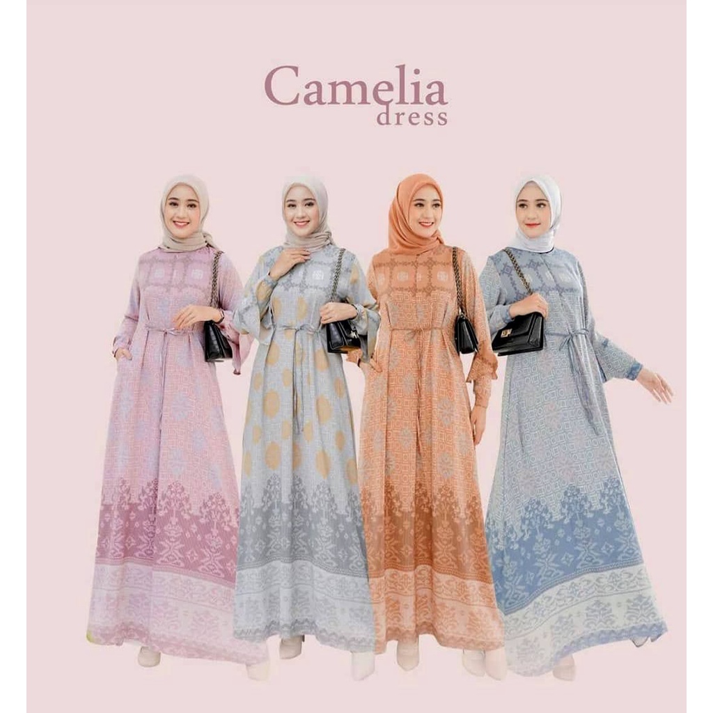 Camelia Dress - Gamis Terbaru Maxmara Lux Ori Premium Dress Wanita Lengan Panjang Maxi Dress Kekinian LD 112 cm