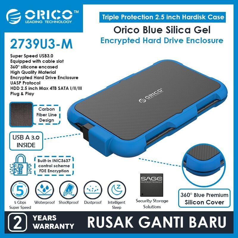 Hdd ssd enclosure orico 2.5 sata usb 3.0 carbon with encryption 2739u3-M - Casing harddisk external