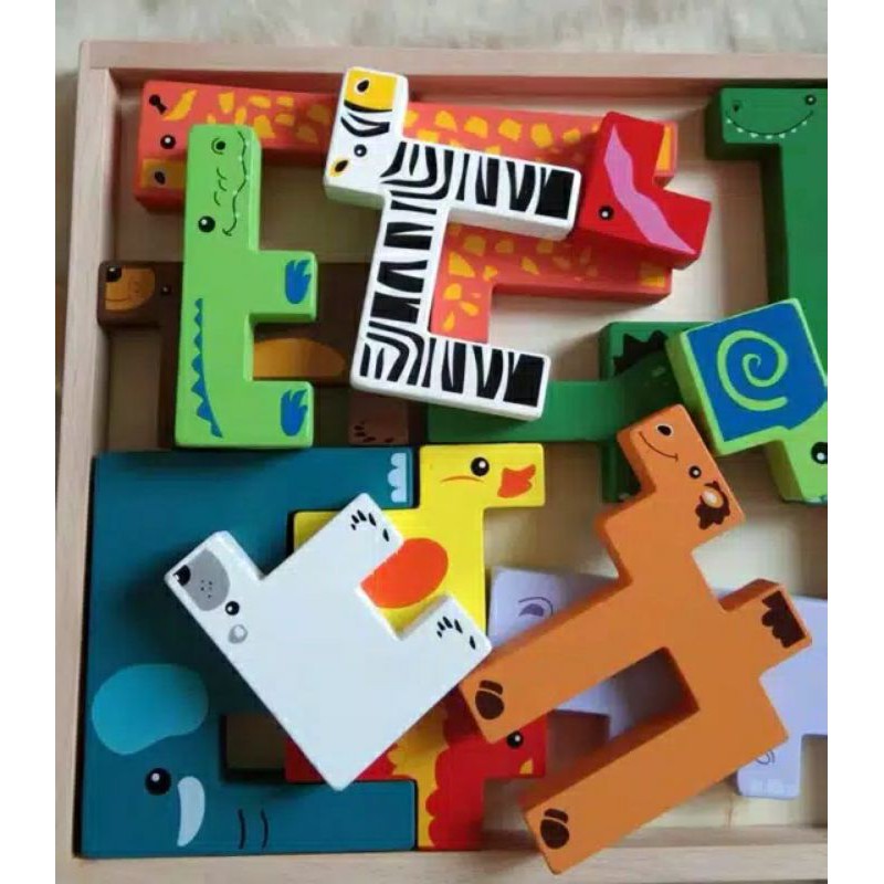 Mainan Tetris Kayu Wooden Puzzle Animals