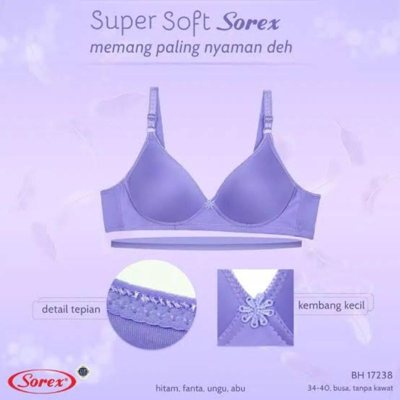 Sorex Bra Wanita 17238 BH Polos Busa Tipis Tanpa Kawat Pakaian Dalam Original Official Tokozifa25