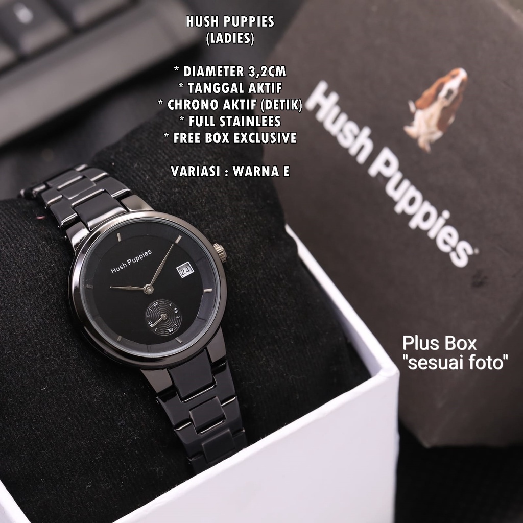 (FREE BOX) JAM TANGAN HUSH HUPPIES RANTAI BODY BULAT TANGGAL &amp; CHRONO AKTIF