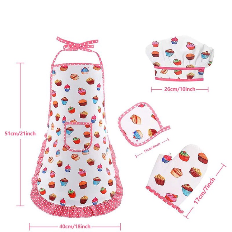 Celemek Baju Kostum Apron Anak Perempuan dan Laki Topi Chef Koki Cilik