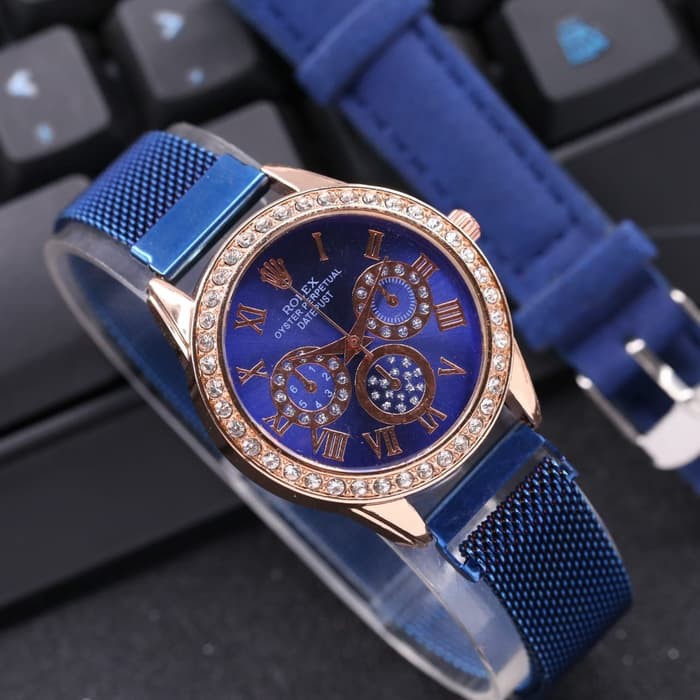 JAM TANGAN WANITA ROLEX RANTAI MURAH MAGNET FREE KULIT ANALOG CEWEK ORI ADA 4 WARNA