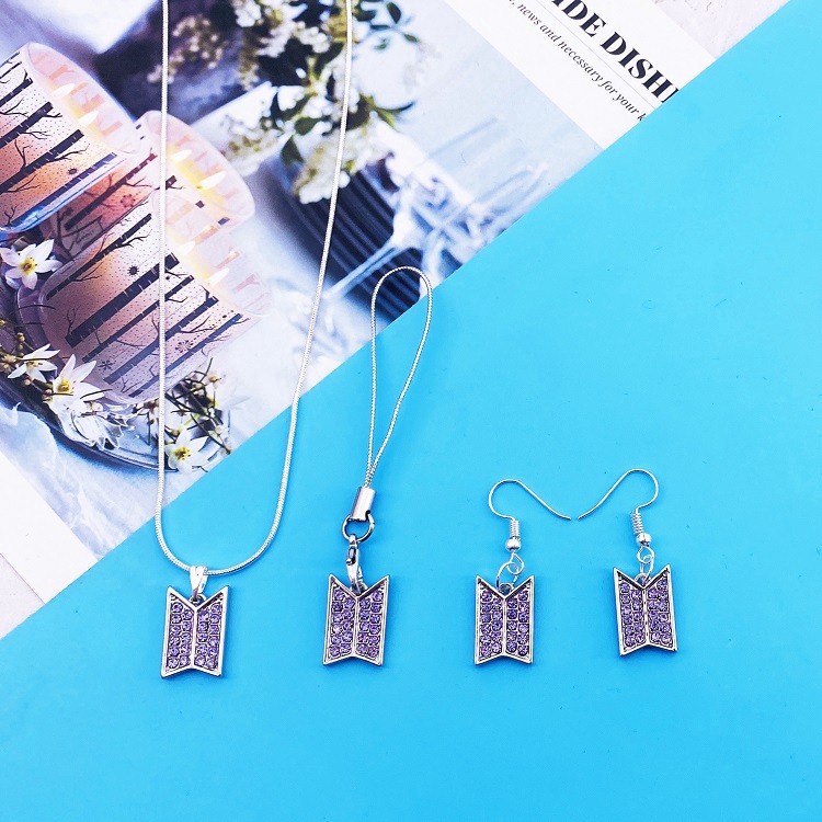 Kpop BTS Jewelry  Diamond Necklace Mobile Phone Chain Pendant Earrings