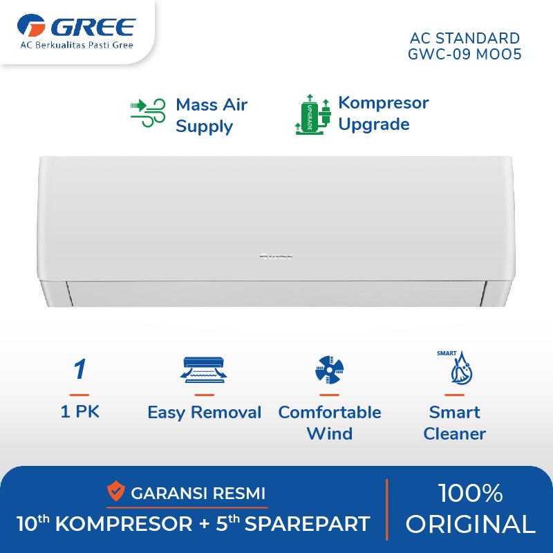 AC GREE 1 PK STANDART GWC-09MOO5 - AC Split 1 pk - pendingin ruangan 1 pk merk GREE