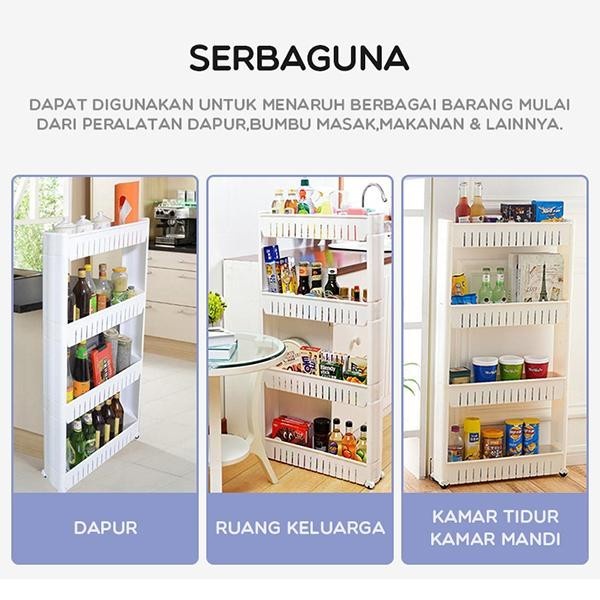 Jual RAK BUMBU DAPUR MULTIFUNGSI RAMPING PLASTIK ADA RODA SLIM BONBOX