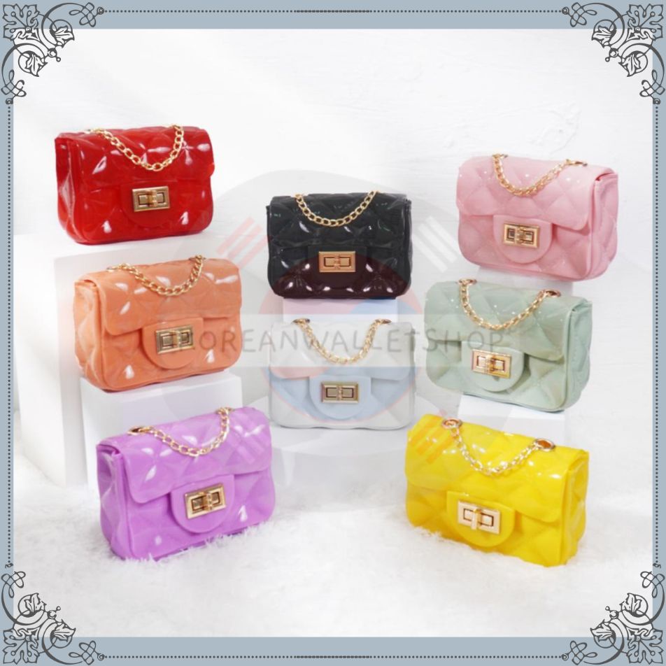 Tas Jelly Glossy Mini Kotak Import | Tas Selempang Wanita Jelly Glossy Mini Kotak