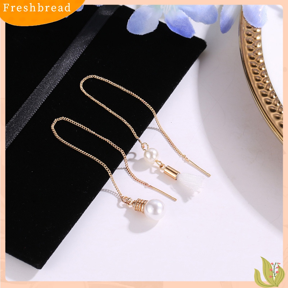 Terlaris Fashion Irregular Tassel Faux Pearl Long Chain Dangle Stud Earrings Jewelry