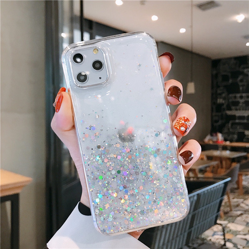 Soft case TPU Transparan glitter pearlescent cover iPhone 13 12 11 Pro Max XR X Xs Max 6 6s 7 8 Plus