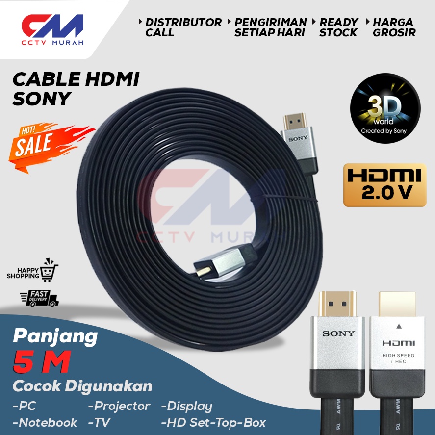 KABEL HDMI SONY - CABLE HDMI TO HDMI - GOLD PLATE 3D Support - VERSI 2.0 - 5 METER